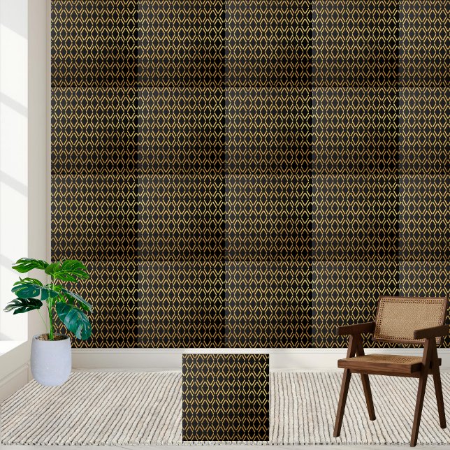 Azulejo de Diamante Geométrico Preto e Dourado (Black and Gold Geometric Diamond Tile)
