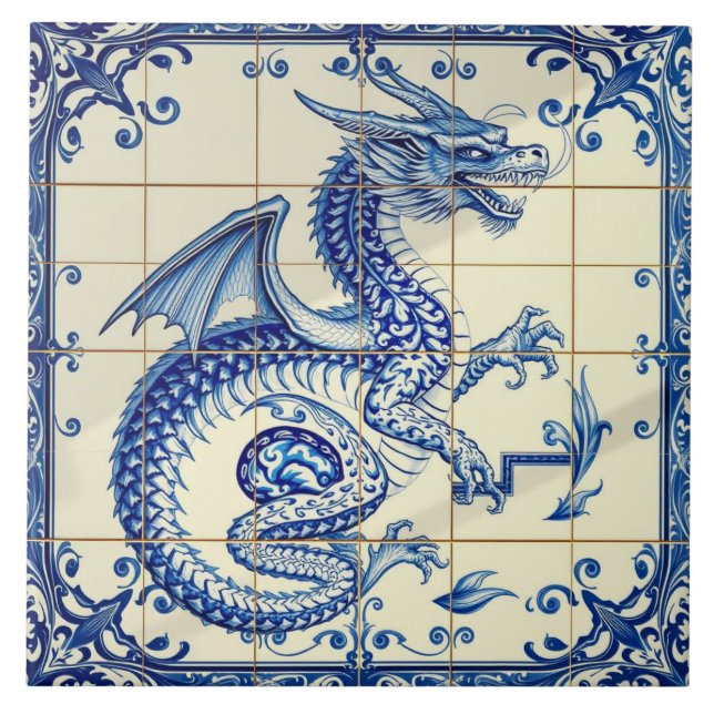 azulejo de dragão serpente safira (Frente)