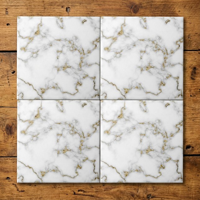 Azulejo de efeito mármore branco e dourado (White and gold Marble effect tile.)