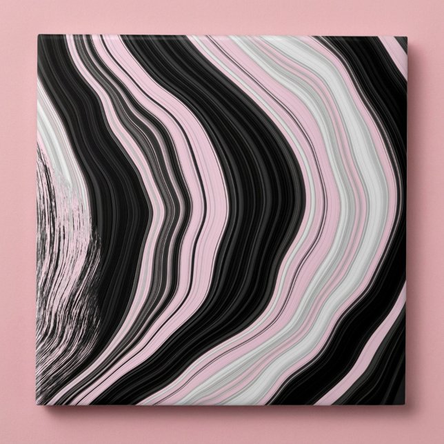Azulejo de efeito mármore branco-rosa e preto agat (Pink white and black agate marble effect tile.)