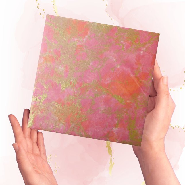 Azulejo de efeito mármore Dourado, Rosa Simples, M (pink marble with gold elegant tiles)