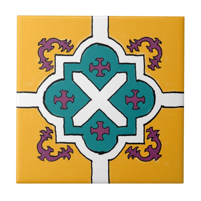 Azulejo de Estilo Amarelo/Violeta/Azul Espanhol (Frente)