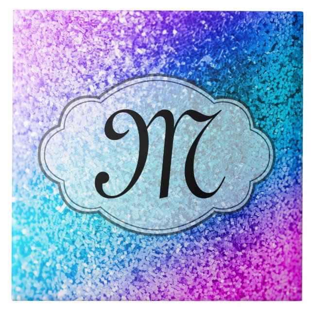 Azulejo de Exibição de Monograma Rosa Rosa Brilhan (Frente)