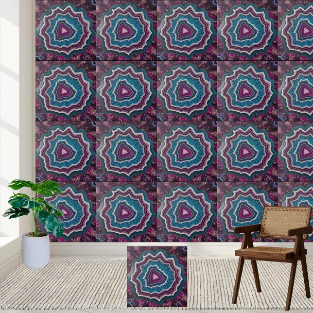 Azulejo de Fatia de Geodo Roxo e Teal Vibrante (Vibrant Purple and Teal Geode Slice Tile)