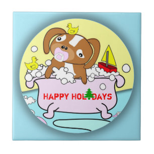 Azulejo de Férias Felizes da Puppy Bathtub