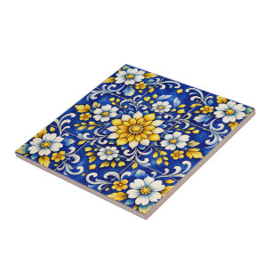 Azulejo de Festa Floral de Cobalto