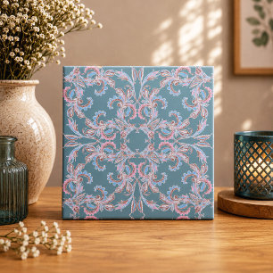 Azulejo de Filigrana Floral Ornata em Azul Turques