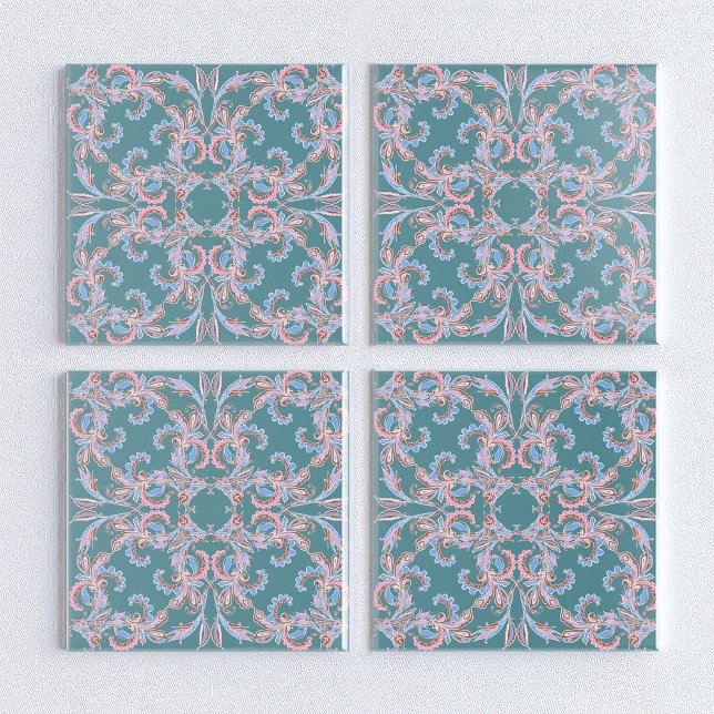Azulejo de Filigrana Floral Ornata em Azul Turques (Criador carregado)