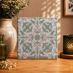 Azulejo de Filigrana Floral Ornata em Verde Ardósi