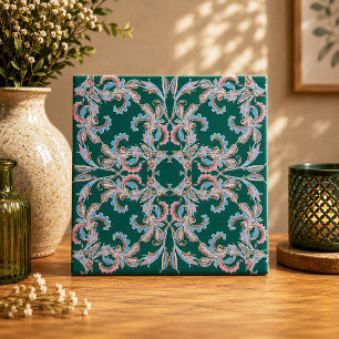 Azulejo de Filigrana Floral Ornata em Verde Caçado