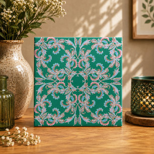 Azulejo de Filigrana Floral Ornata em Verde Esmera