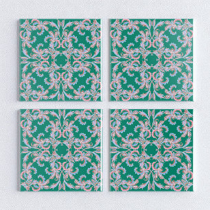 Azulejo de Filigrana Floral Ornata em Verde Esmera