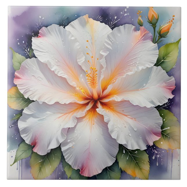 azulejo de flor de hibisco branca (Frente)