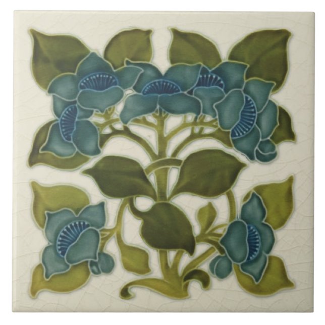 Azulejo de Flores Azuis Antiques Repro Art Nouveau (Frente)