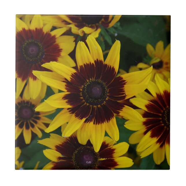 Azulejo de flores castanhas amarelas (Frente)