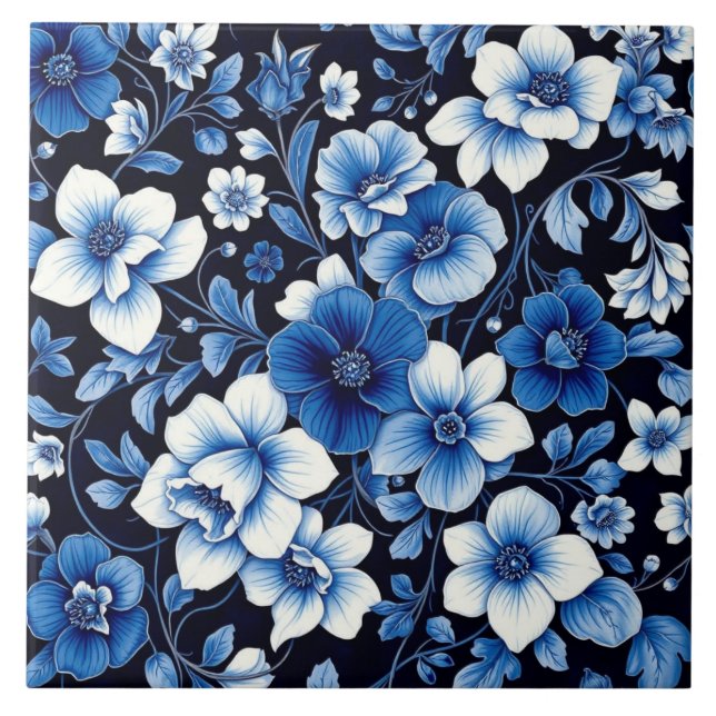 azulejo de flores de veludo azul (Frente)