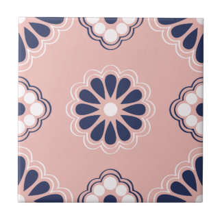 Azulejo de Flores Geométricas Cor-de-Rosa, Azul e