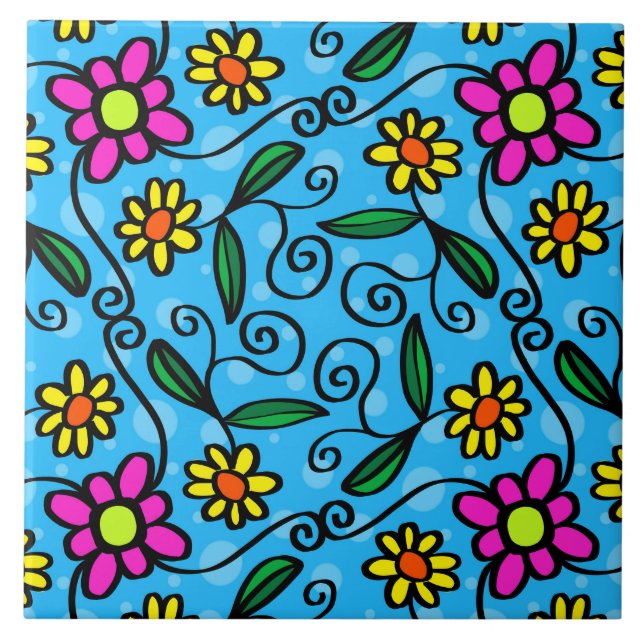 azulejo de flores rabiscadas (Frente)