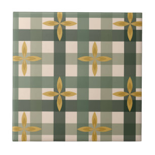 Azulejo de Gingham Verde & Folhas 