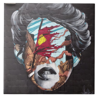 Azulejo de grafite que representa a cabeça de uma 