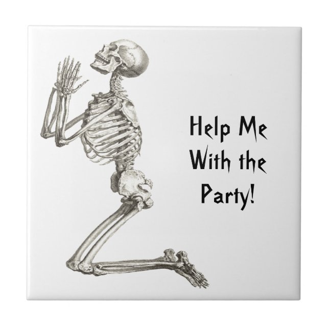 Azulejo de Halloween de Oração de Esqueleto (Frente)