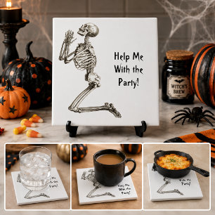 Azulejo de Halloween de oração do esqueleto