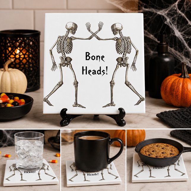 Azulejo de Halloween Esqueleto Cabeças Ósseas (Bone Heads Skeleton Halloween Tile)