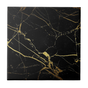 Azulejo de Impressão de mármore preto e Dourado co