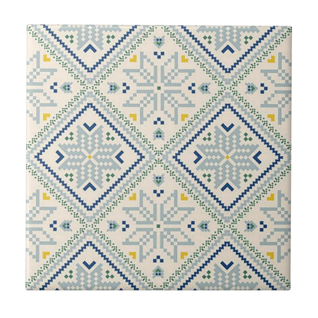 Azulejo de Impressão de mosaico azul e amarelo (Frente)