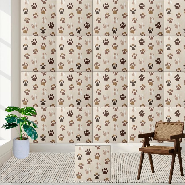 Azulejo de Impressão de Via Neutra Curta (Cute Neutral Paw Print Tile)
