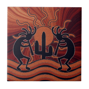 Azulejo de Kokopelli do sudoeste do cacto de Sun