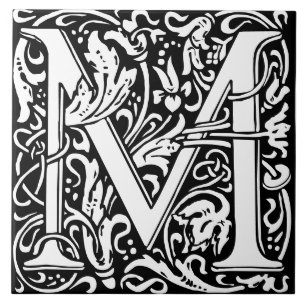 Azulejo de Letra M de Monograma de Alfabeto Floral