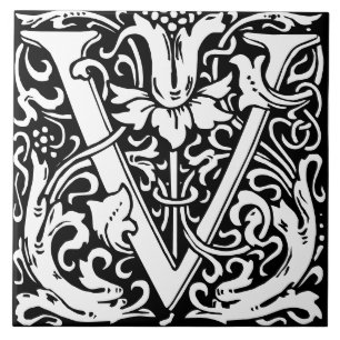 Azulejo de Letra Monograma Alfabeto Floral V