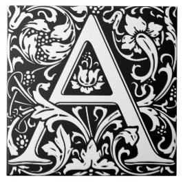 Azulejo de Letra Monograma do Alfabeto Floral A