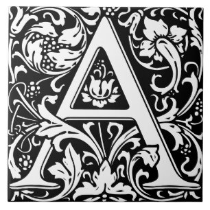 Azulejo de Letra Monograma do Alfabeto Floral A