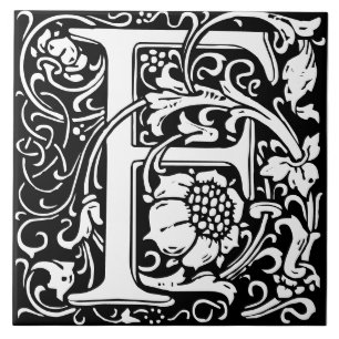 Azulejo de Letra Monograma do Alfabeto Floral F