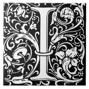 Azulejo de Letra Monograma do Alfabeto Floral I