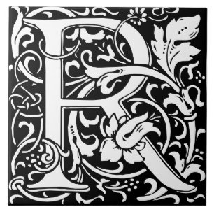 Azulejo de Letra Monograma do Alfabeto Floral R