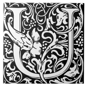 Azulejo de Letra U Monograma de Alfabeto Floral