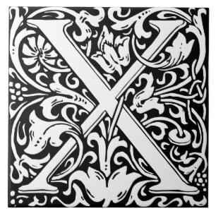 Azulejo de Letra X Monograma de Alfabeto Floral