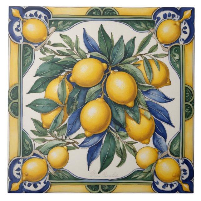 Azulejo de limão-cerâmico italiano Blue Majolica (Frente)