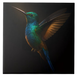 Azulejo de Luxo Preto 4 com Hummingbird Voador