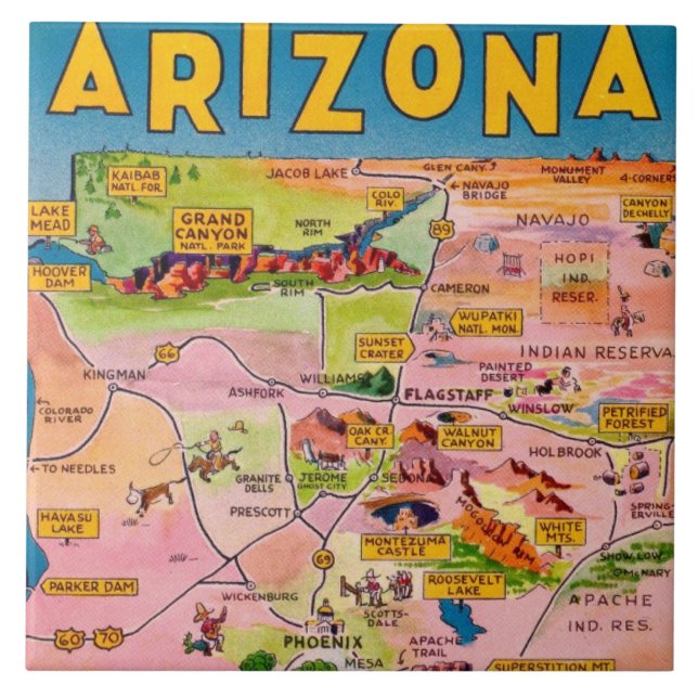 Azulejo de Mapa do Arizona (Frente)
