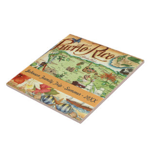 Azulejo de Mapa Ilustrado de Porto Rico
