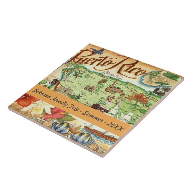 Azulejo de Mapa Ilustrado de Porto Rico (Lateral)