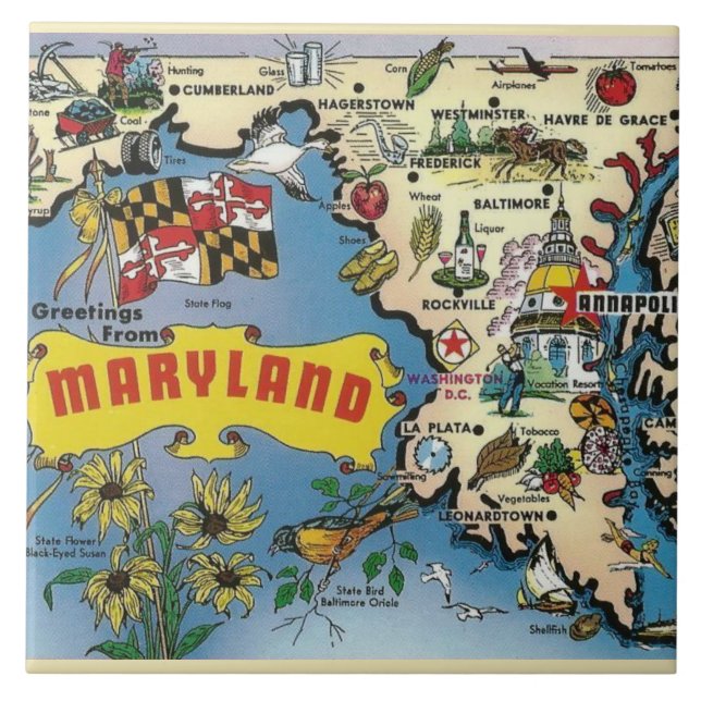 Azulejo de mapa vintage de Maryland (Frente)