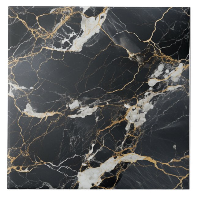 Azulejo de Mármore com Veios Dourados e Preto Chic (Frente)