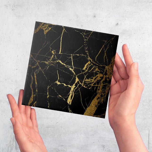 Azulejo de mármore preto Dourado e simples moderno (black and gold marble effect ceramic tiles)