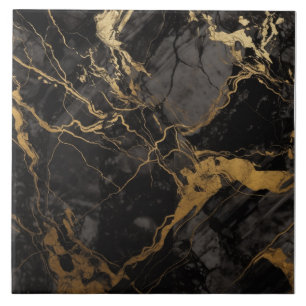 Azulejo de Mármore Preto Sofisticado Dourado