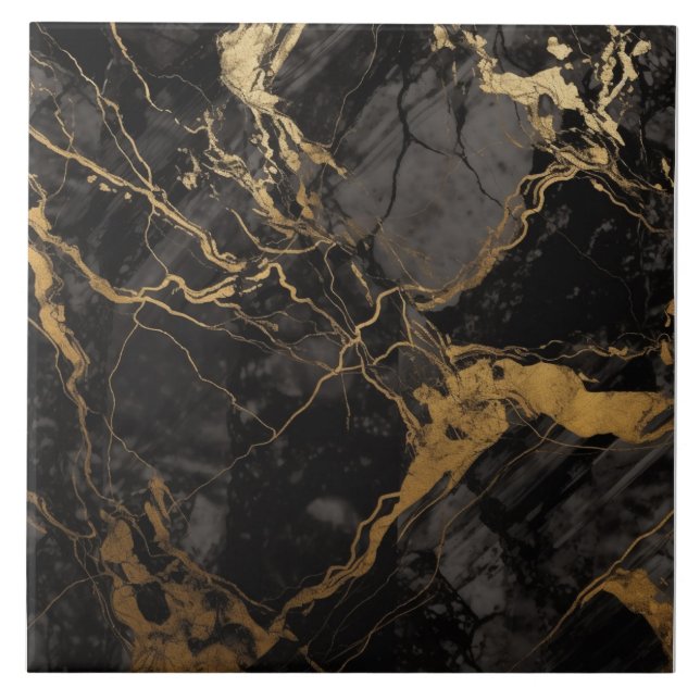 Azulejo de Mármore Preto Sofisticado Dourado (Frente)